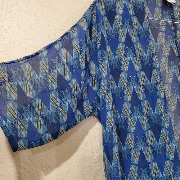 Lularoe Kimono Blue White Yellow Open Front Geometric Size Small - Picture 3 of 6